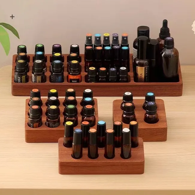 Customized Wooden Counter Top Essential Display Stand Rotating Two Tiers Scents And Perfumes Display Rack