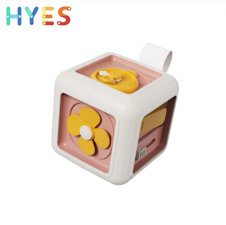 Huiye 6 In 1 Activity Cube Multi-Function Busy Board Stem Puzzle Toys Kids Stress Relief Desktop Spin Game Montessori Toys Gifts