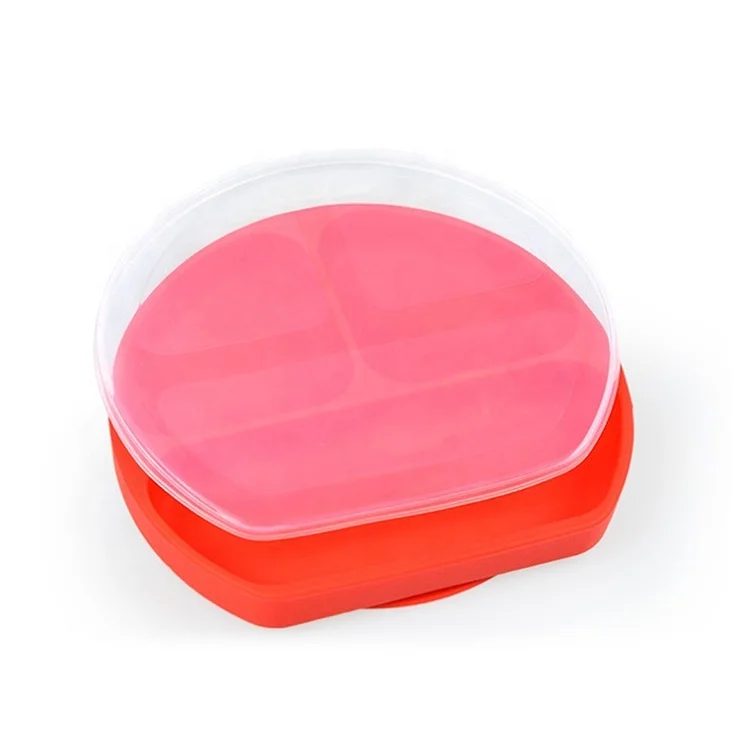 Baby Cutlery Silicone Suction Cup Learning to Eat Training Complementary Food Compartmented Tray
