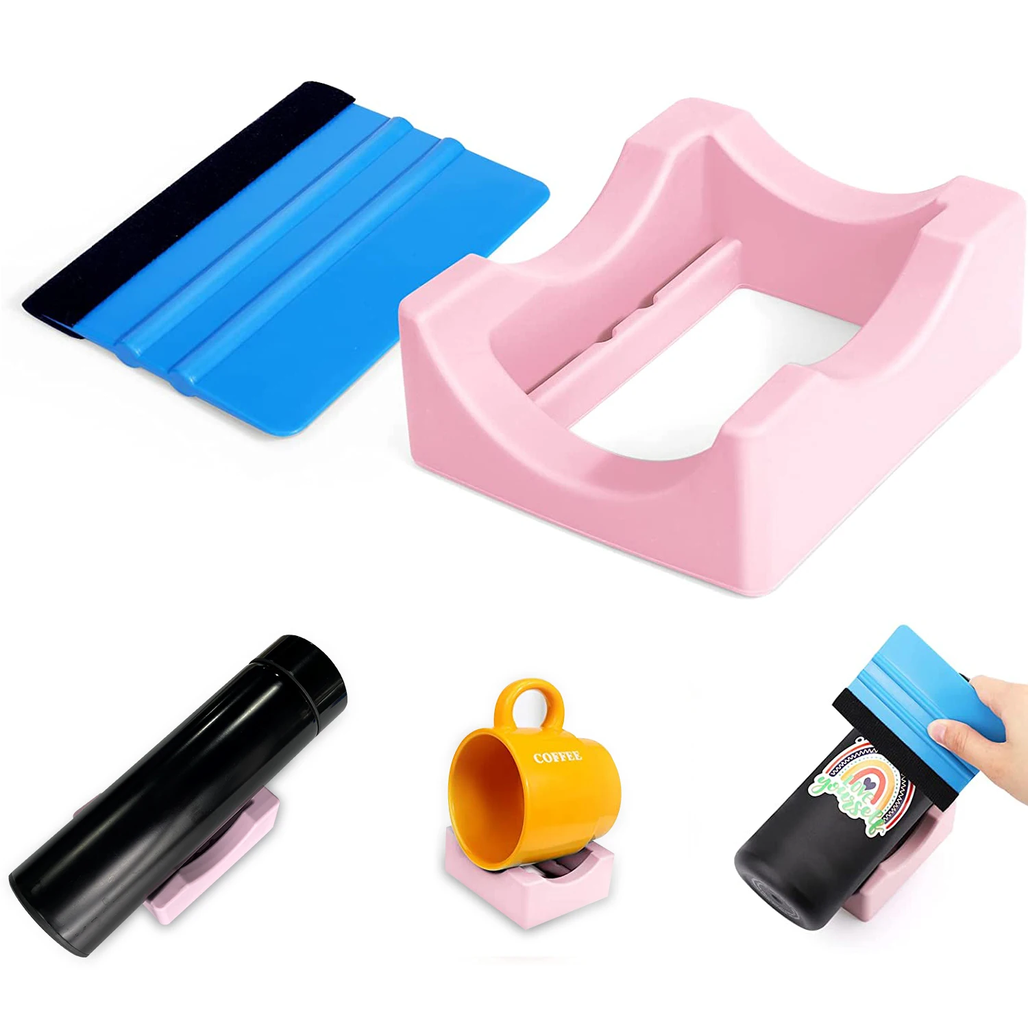 Cup Cradle for Tumblers, Sturdy Tumbler Cradle with Felt Squeegee Use to Apply Decal