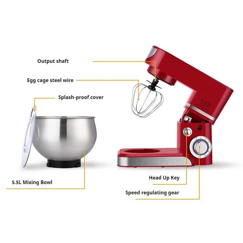Professional 1000W Electric Stand Food Mixer 5L Planetary Food Mixersr Industrial Food Mixer Machine  Blender Kitchen Appliances