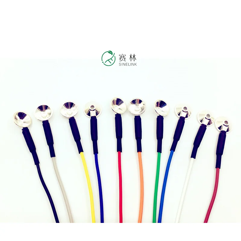 Hot Sale Reusable Ag Solid Silver EEG Cup Electrodes with Colorful Cables