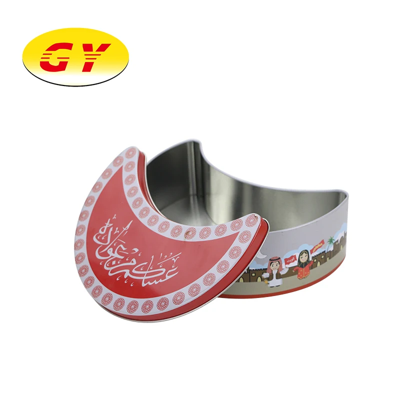 
Hot sale christmas tin box creative candy biscuit box moon shaped metal tin 