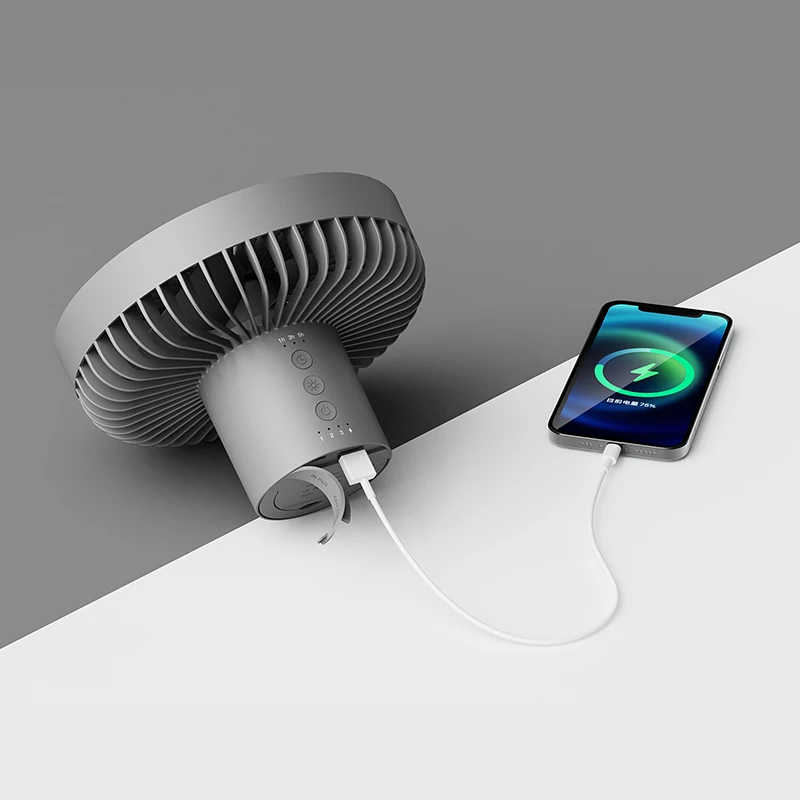 2022 Mini Rechargeable 10000mah Potable Hanging 3 Speed Home Tent School Outdoor Tripod Stand Ceiling Camping Fan With Led Light