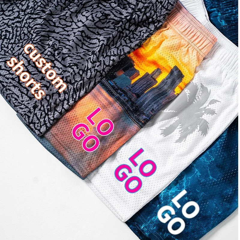 High Quality 5 Inch Inseam Puff Print Graphic Beach Swim Polyester Summer Boys Jogger Running Men Basketball Custom Mesh Shorts