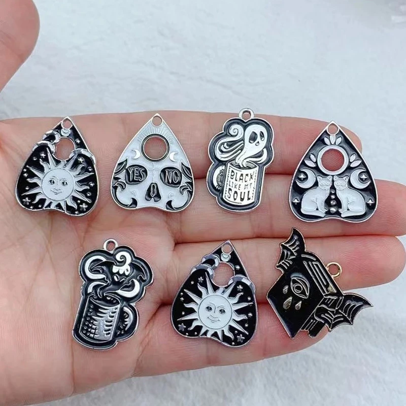 Witch Ouija Sun Moon Cat Earring Pendant for Necklace Keychain DIY Jewelry Making Halloween Alloy Enamel Charms Custom