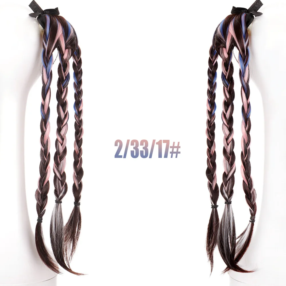Two  color gradient color wig gradient invisible ponytail lace-up dyed long straight hair ponytail