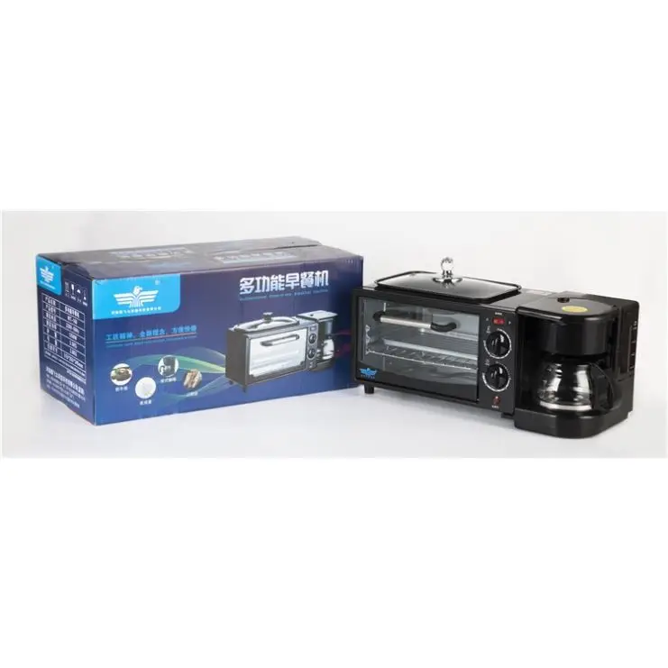 New 3 In 1 Breakfast Maker For Family Use Electric Toaster Oven Black Powder Coating Body Breakfast Maker