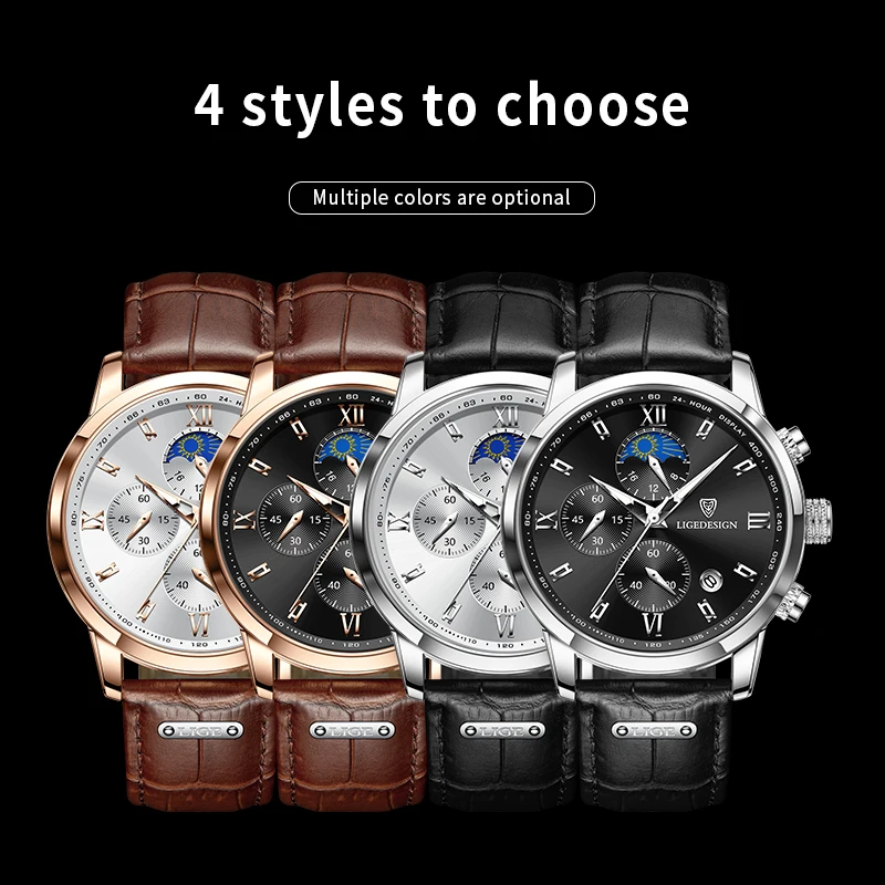 LIGE Hot Top Brand Luxury Men Leather Watch  Relogio Masculino Wristwatch Waterproof Sport Quartz Watches