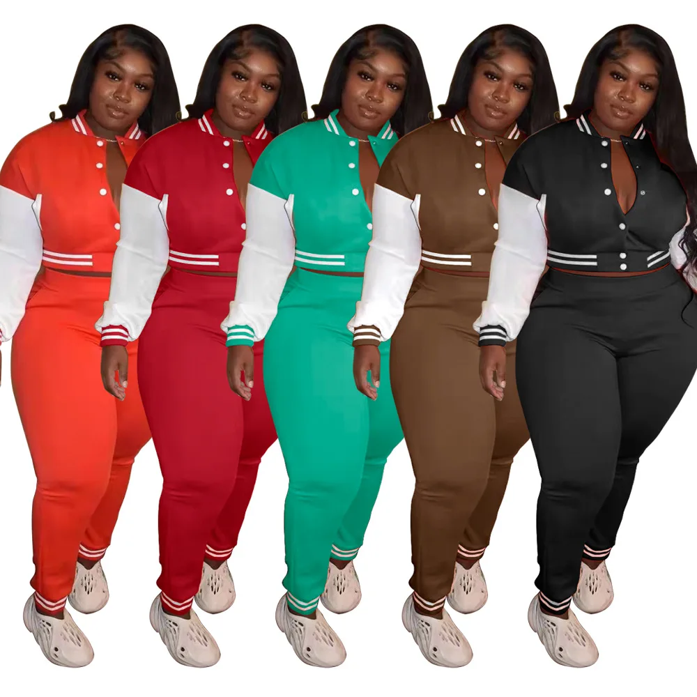 PSS2279 Amazon Hot Selling Winter Fleece Jacket Pants Two Piece Set Plus Size Women Clothing