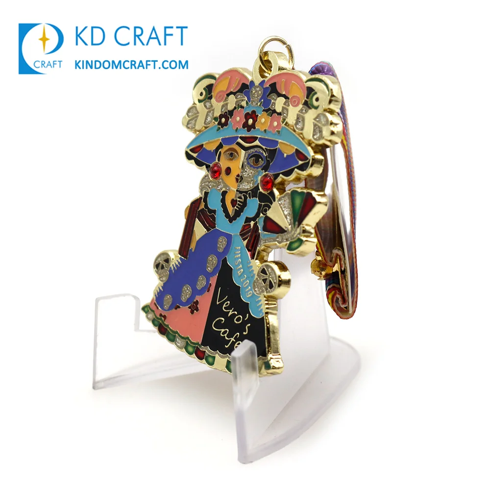 Wholesale Cheap Custom Unique Carnival Medallion Metal Colorful Enamel Glitter Fiesta Medal with Rhinestone
