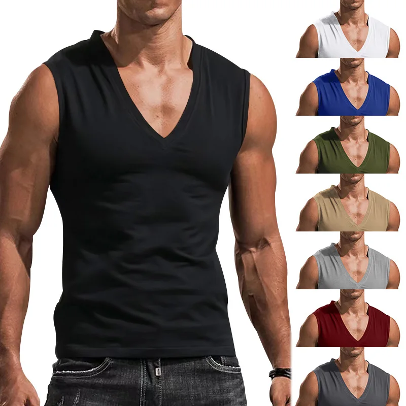 V-neck Sleeveless Tank Top Plus Size Breathable Quick Dry Vest Athletic Outdoor Fitness Vests for Men