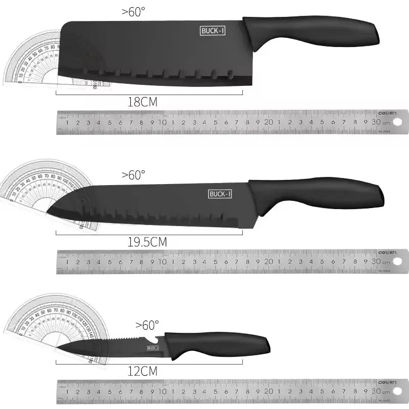 Hot Selling Professional 7-Piece Black Kitchen Chef Knife Set Includes Cutting Board and Knife Block for Cooking