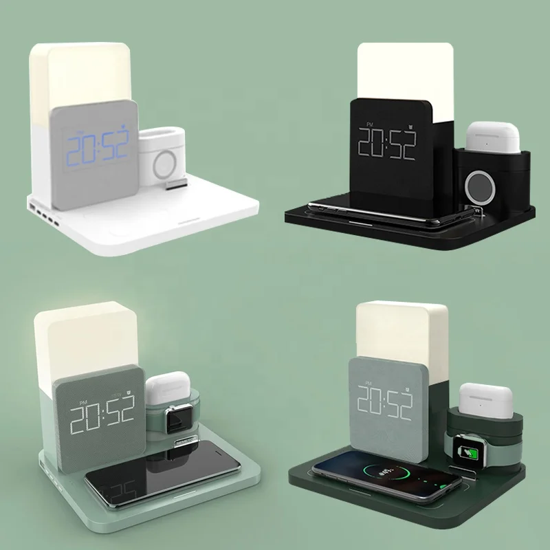 
Multifunctional 3 in 1 mobile phone wireless charger Qi fantasy with led lamp clock wireless dock charger desktop stand holder 