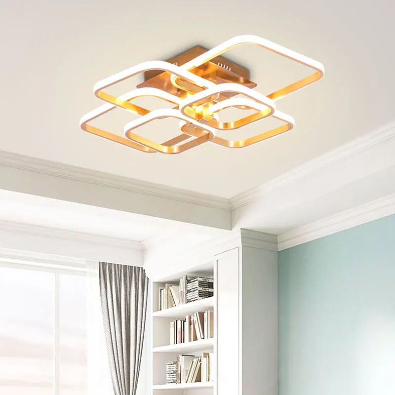 Modern Simple Living Room Bedroom Nordic Gold Luxury Square Led Ceiling