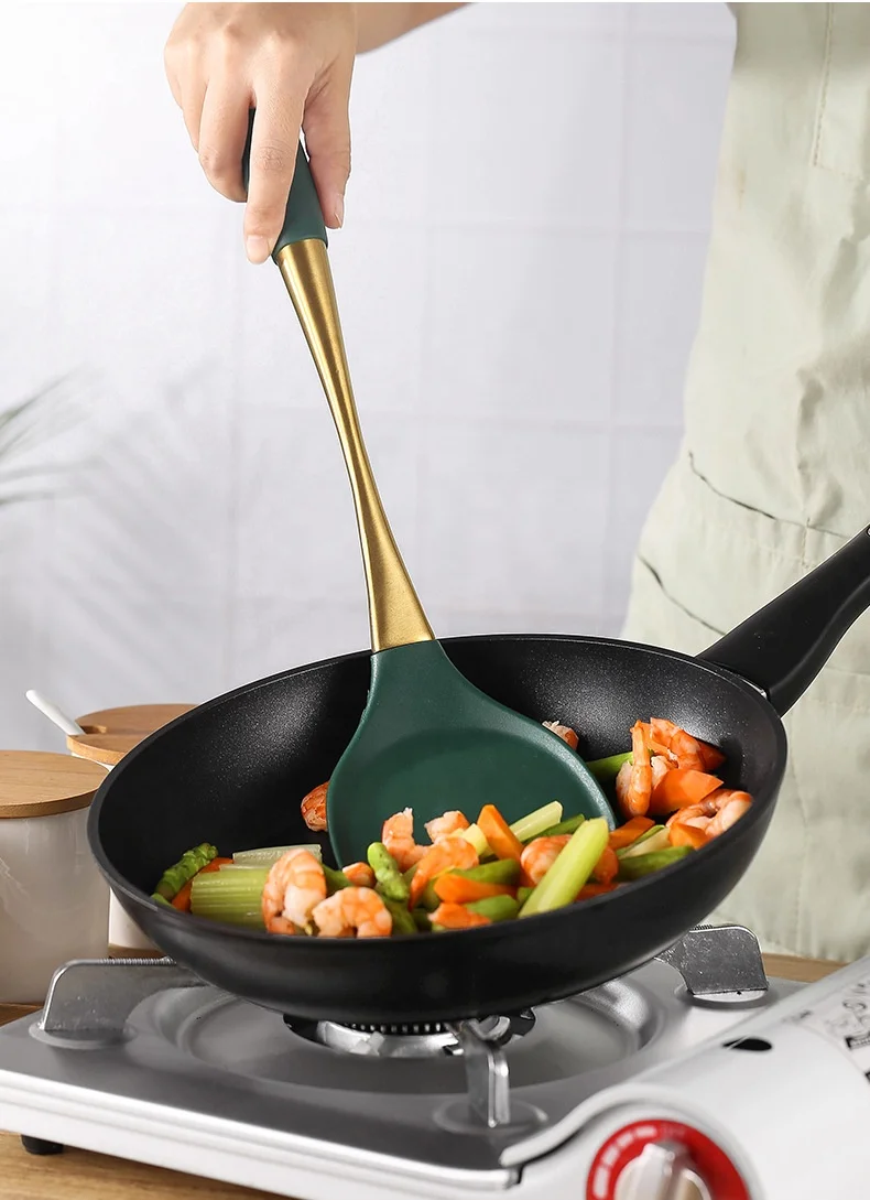 100% Eco-friendly Food Grade Cooking Tools 8pcs Kitchen Utensil Set Silicone Stainless Steel Cooking utensil Tools Kitchenware