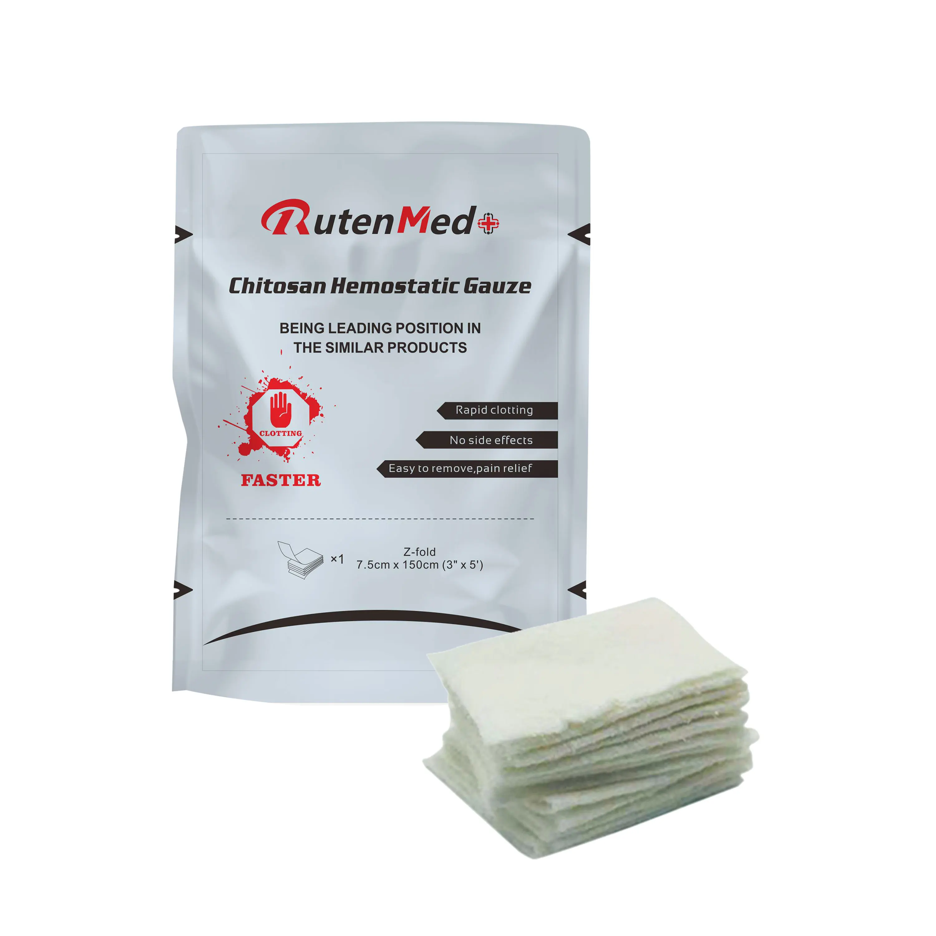 Pre-hospital care chitosan rapid hemostatic gauze for survival z-fold combat gauze with non-woven fabrics