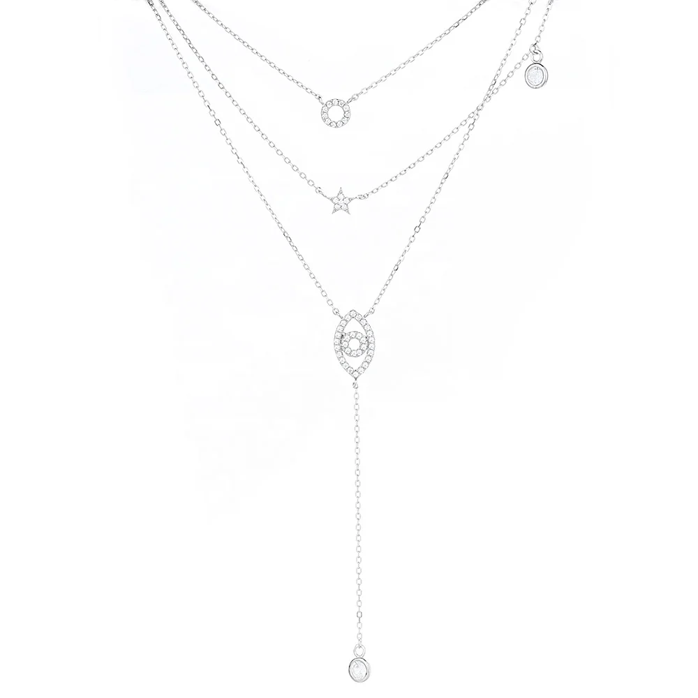 Fashion Jewelry 925 Sterling Silver Charm Unique CZ Pentagram Eye Necklace For Woman