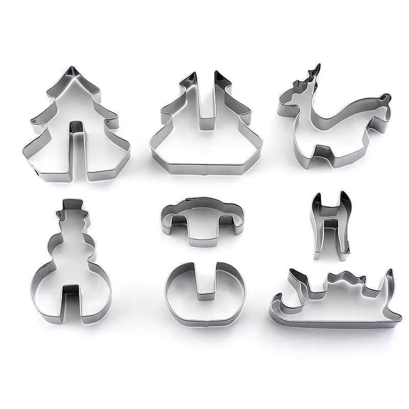 Hight Quality 8 Pcs 3d Pastry Biscuit Metal Mold Set Christmas Fruit Vegetable Cookie Cake Cutters