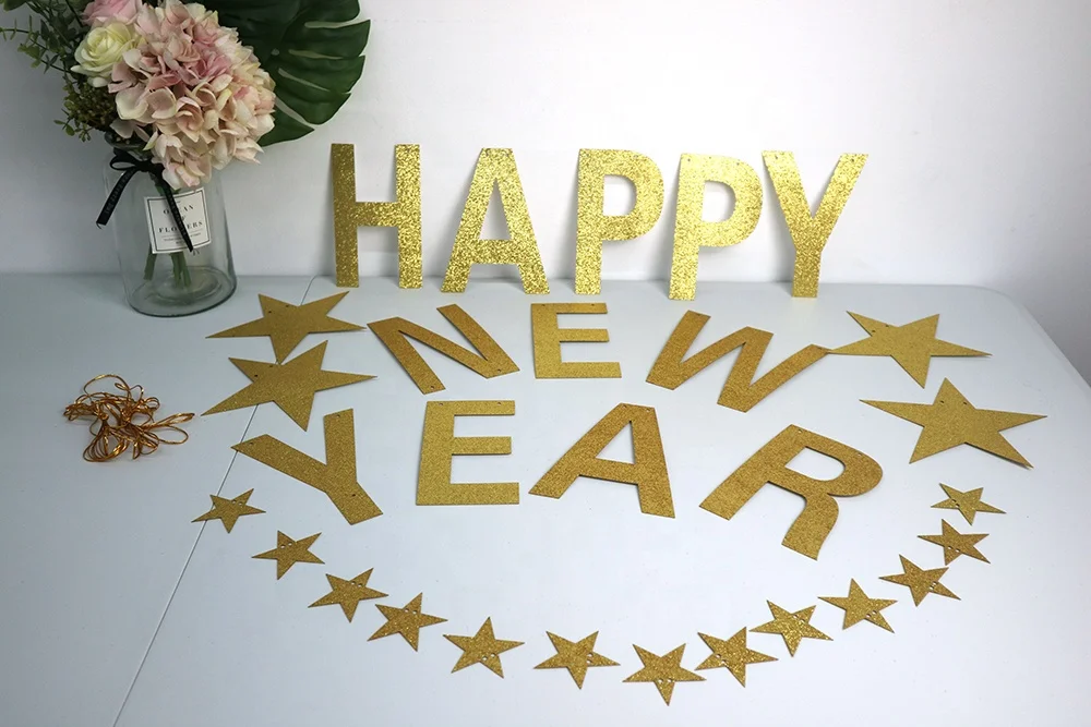 Wholesale Paper Glitter new year party decorations 2022 Happy New Year Banner