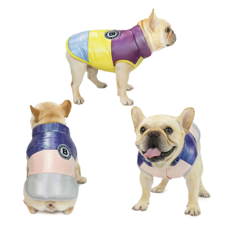 China Factory Stocked Newest Pet Apparel Rainbow Color Warm Dog Coat For French Bulldog