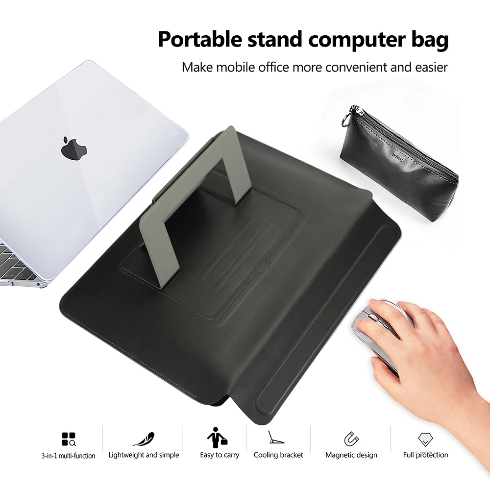 Slim Protective Magnetic Laptop Sleeve Flip PU Leather Stand Covers & Bags for Macbook M1 M2 Air Pro 12/13/14/15 Inch