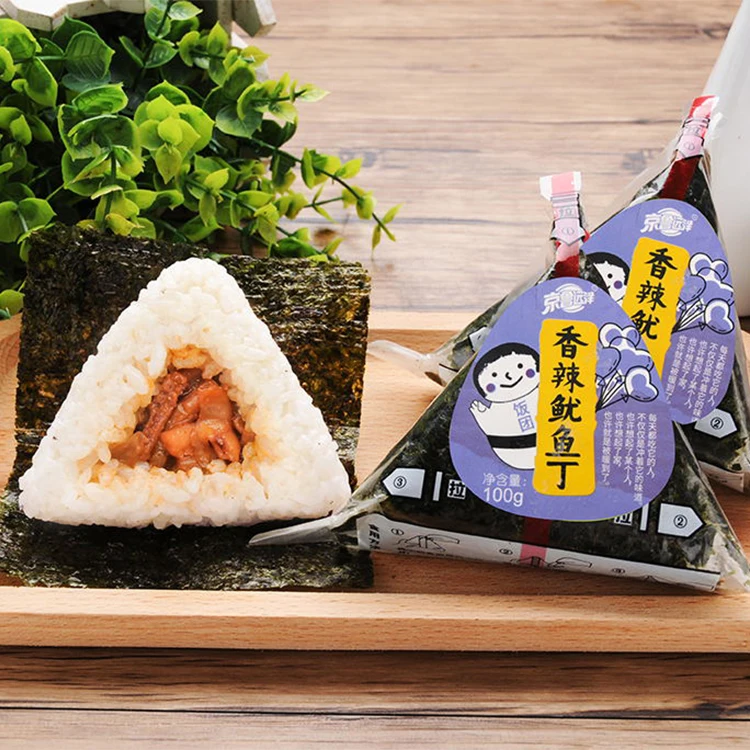hot sale Japanese dishes spicy diced squid tuna and crab meat nori triangle rice ball
