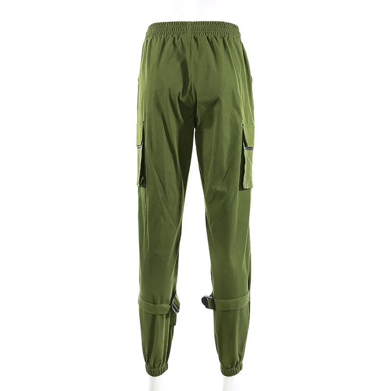 KHG8704  2019 autumn fashion women multi pocket high waist casual stretching cargo pants