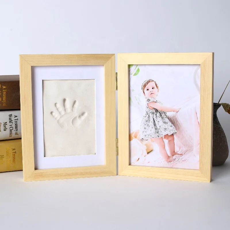 New born Baby Gift Picture Frame clay Handprint Footprint Wooden Photo Frame for Home Baby Bedroom