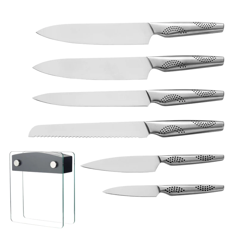 Tempered Glass Knife Stand with Black Wood Block