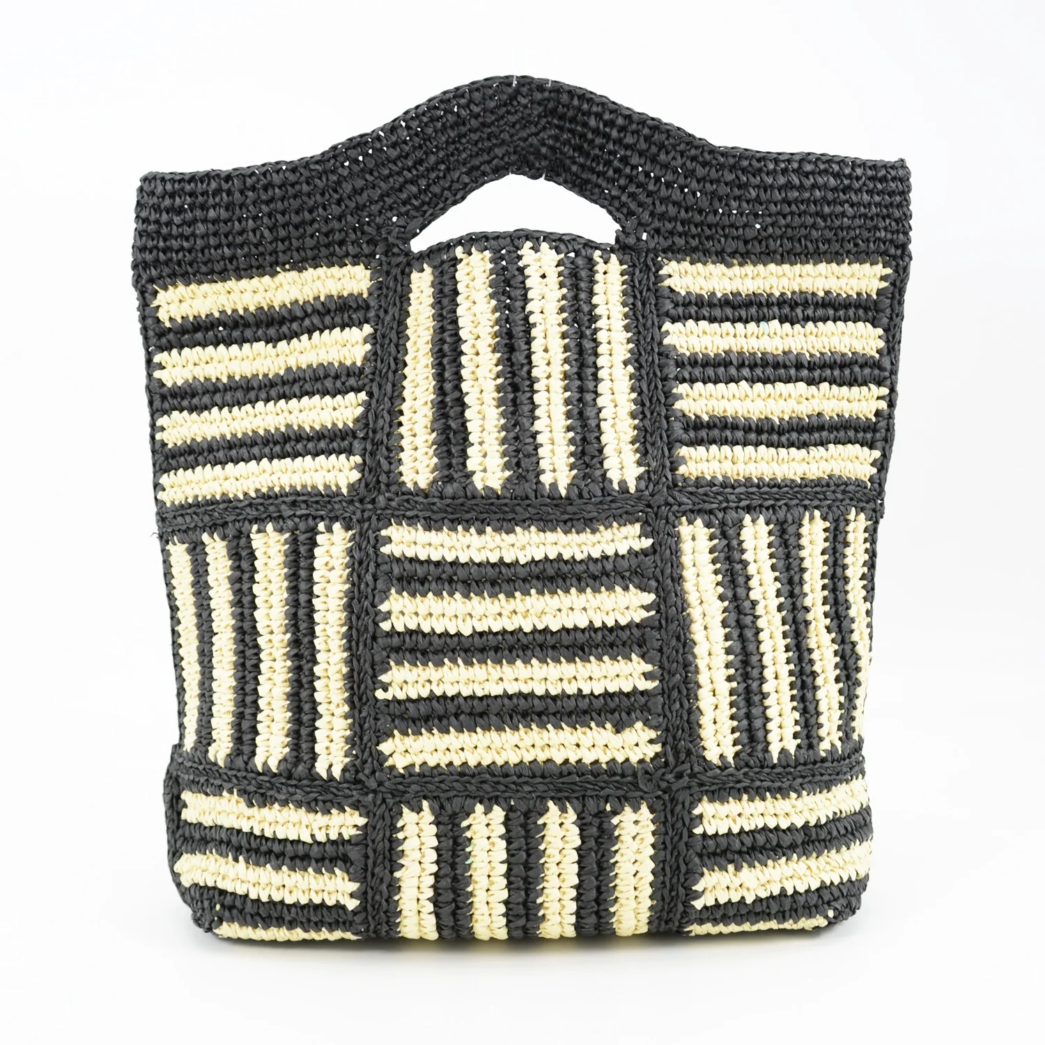 Fend Style Beige and Black Jute Tote Bag with Single Handle Custom Logo Cotton Fabric Lining Unisex Daily Travel Bucket Bag