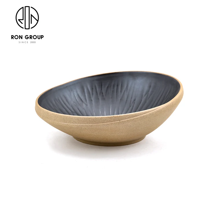 Wholesale Vietnam Restaurant Outdoor Garden Dishware Matte Black Stackable Tableware Clay Terracotta Noodle Ceramic Soup Bowl