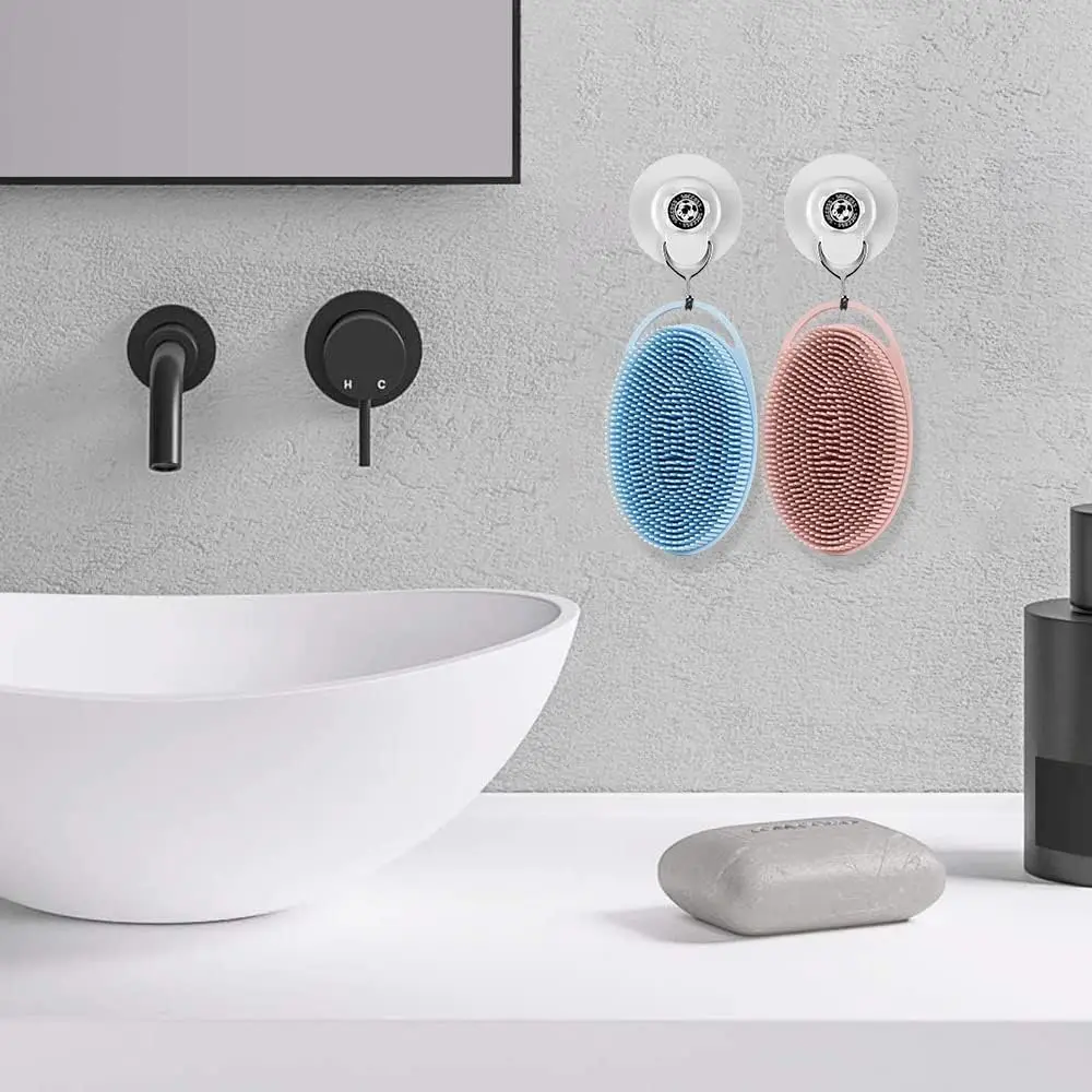 Double Sided Silicone Bath Shower Scrubber Boby Exfoliating Massage Silicone Body Wash Brush With Hook