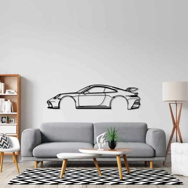 Sports Car Metal Wall Art - Automotive Silhouette Decoration - Minimalist Sculpture for Garage, Man Cave or Bedroom - Indoor/Out