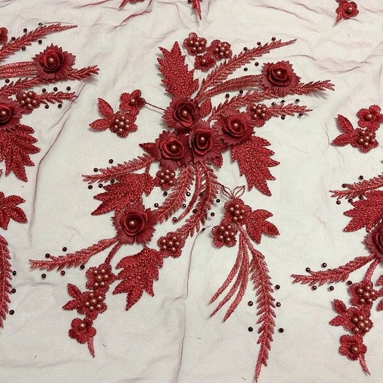 Fancy Embroidered 3d Flower Lace Beaded Applique With Rhinestones LT20415