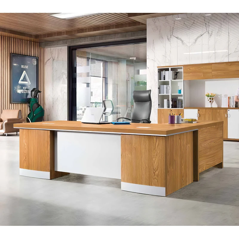 High End Modern Style Furniture New Design Office Specific Use and Director L-shape Office Table with Side Cabinet