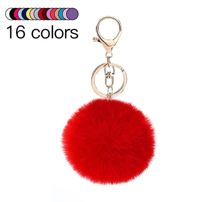 Furry Puff Ball Faux Rabbit Pink Fur Ball Pom Pom Keychain For Women And Girls