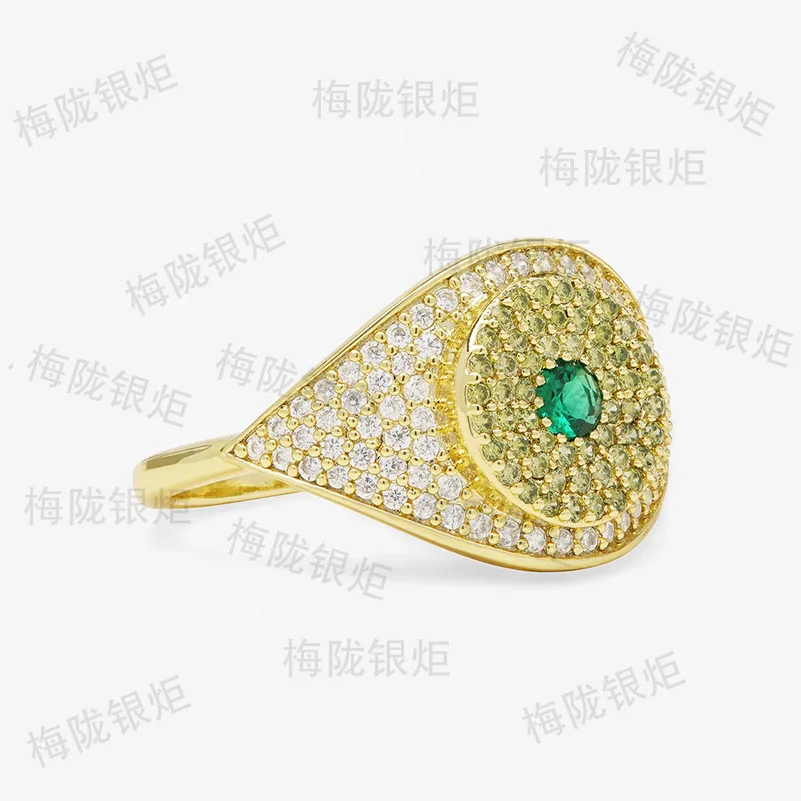 LOZRUNVE Turkish Jewelry Custom Silver 925 Chic Style Hip Hop Pave CZ Stone Big Evil Eye Ring