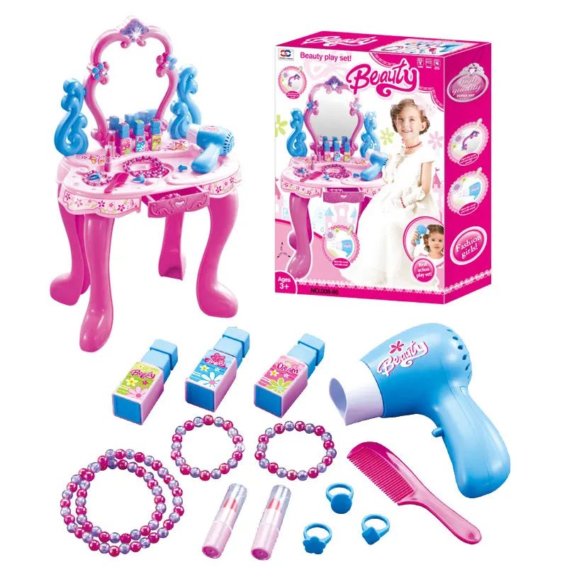 Toys Girl Dresser Mirror-Pink Dressing Table Music Dresser With Mirror And Lights