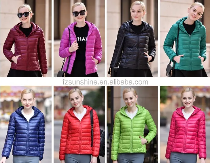 Women White Duck Down Jacket Hooded Ultra Lightweight Foldable Jacket with portable bag