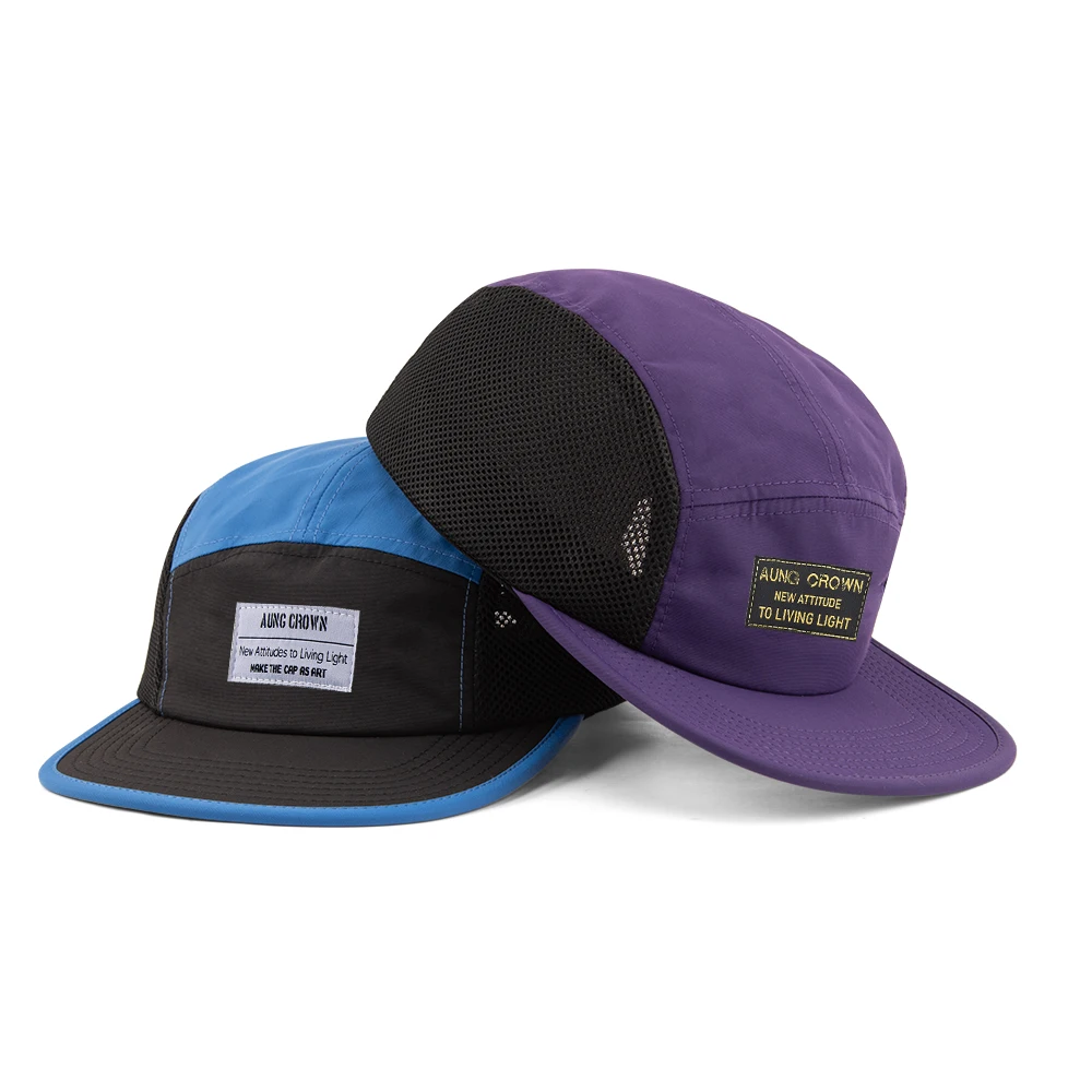 Custom Running Hat Mesh 5 Panel Sports Running Caps Lightweight Camp Cap Flexible Soft Packable EVA Brim 5 panel Caps hats