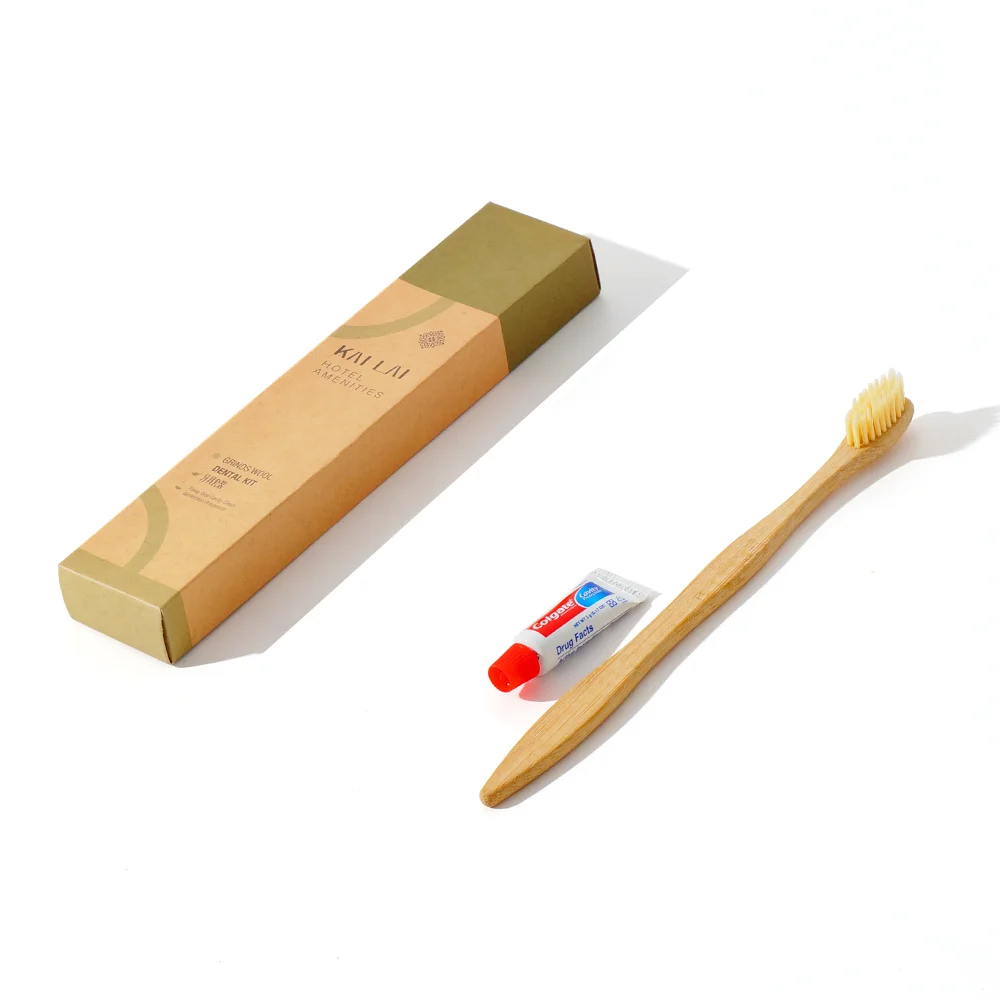 Eco Friendly  Kraft Paper Box Packaging Wooden Toothbrush 5 Star Disposable Hotel Amenities Set