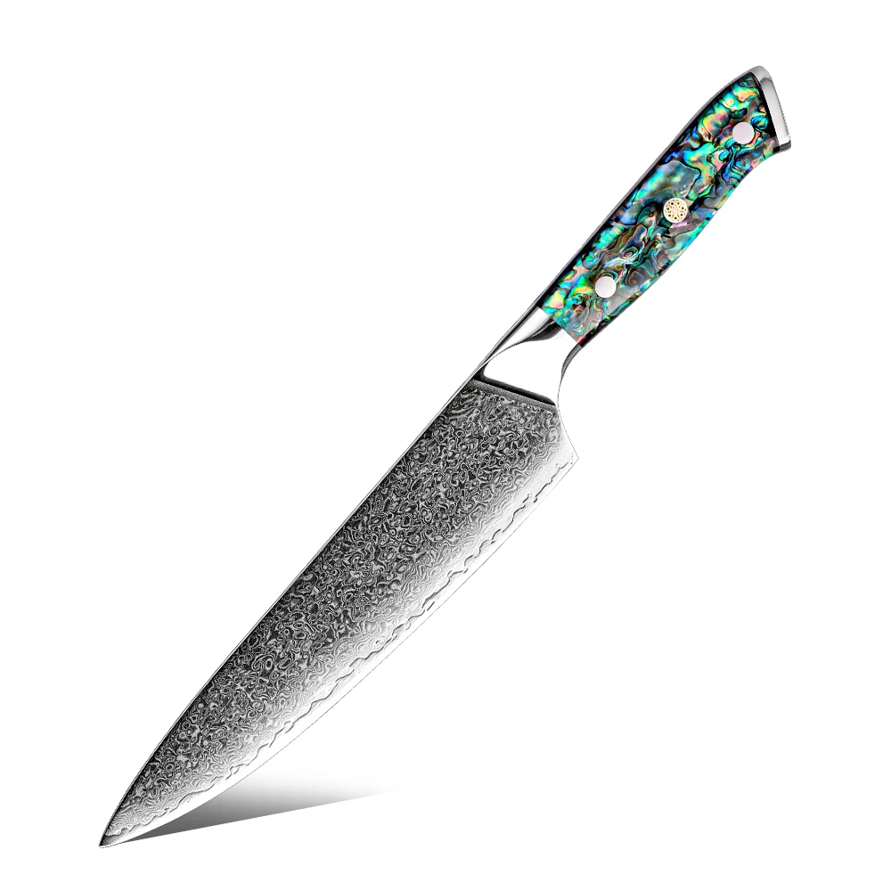 AUS10 Japanese Damascus Kitchen Knife 67 Layers High Carbon Damascus steel chef knife with abalone shell handle