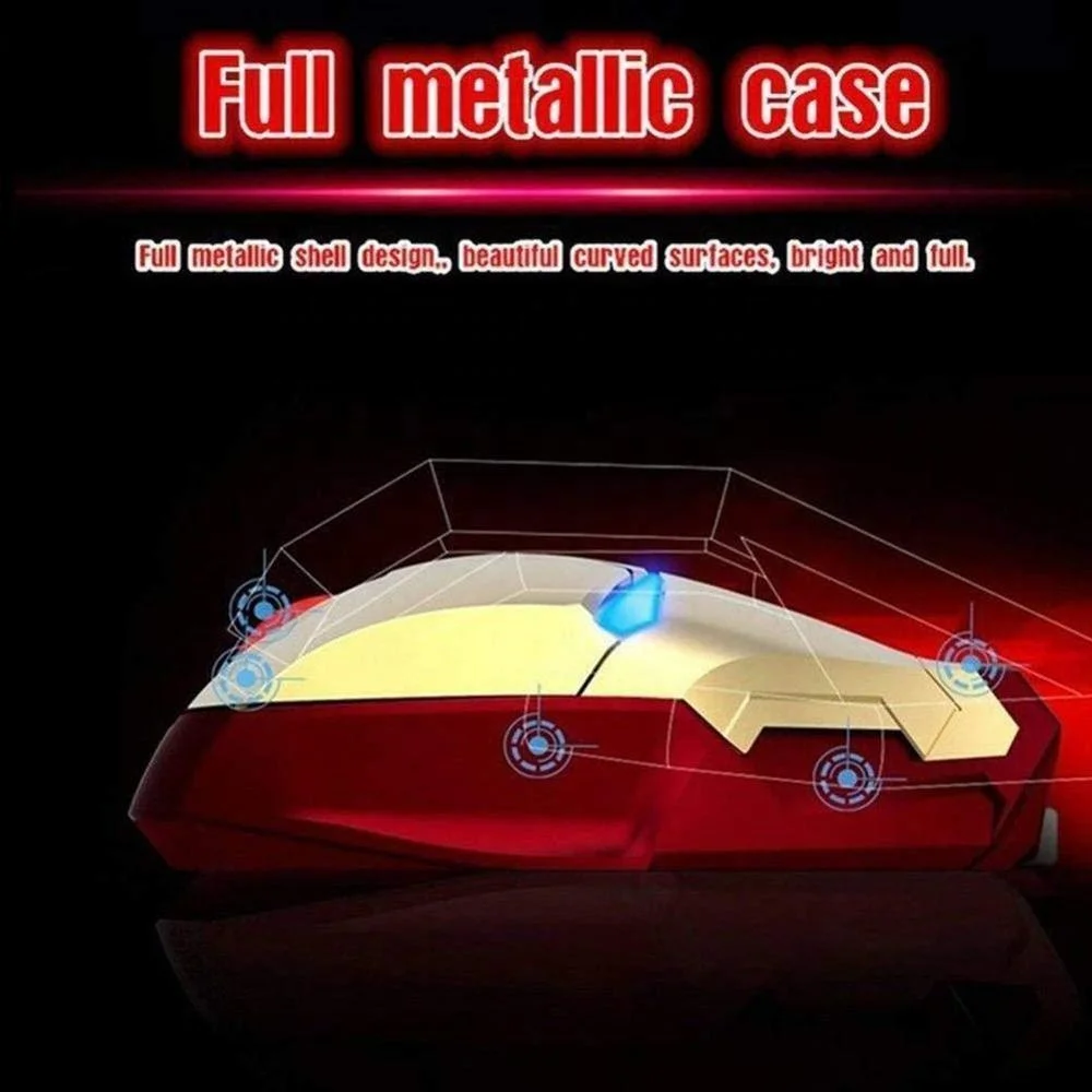 Hot selling unique design Ergonomic Wireless Iron Man Mouse 2.4G Portable Mobile Computer Mouse