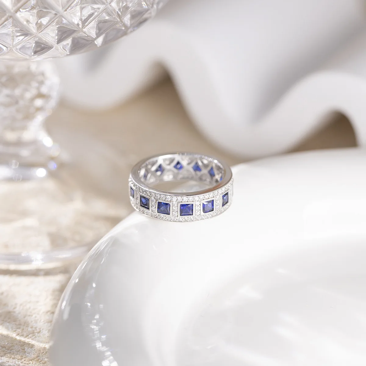Осенние и зимние новые продукты культивируемая Сапфировая принцесса квадратный ряд кольцо S925 серебряное позолоченное полностью бриллиантовое Винтажное