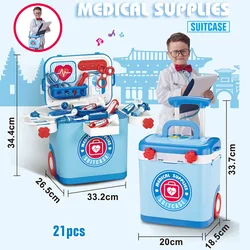 Kids 3 in 1 Educational Doctor Set with Carry Case Pretend Play Plastic Doctor Toys with Music and Light