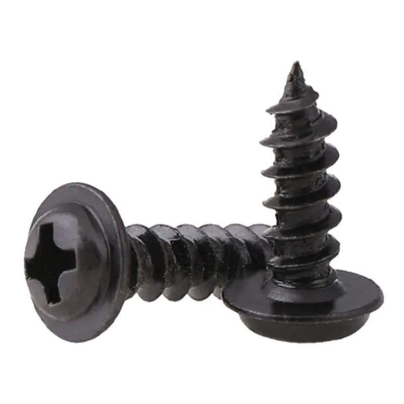 M1.4 M1.7 M2.6 M3- M5 304 Stainless Steel Black DIN968 Cross Phillips Pan Round Head W/ Washer Collar Self-tapping Screw