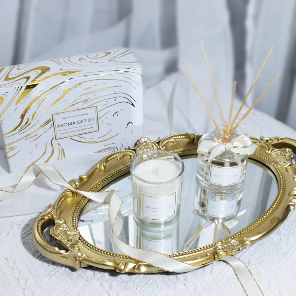 High-Grade Luxury Home Fragrance Gift Set Aroma Scented Candle Jar with 100ml Glass Bottle Reed Diffuser for Home Air Fresheners