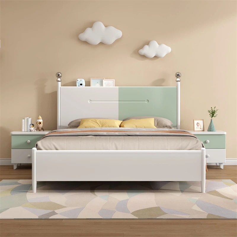 Modern Kids Bedroom Furniture King Size Button Tufted Tall Headboard Upholstered White Leather Side Lift Children Storage Bed