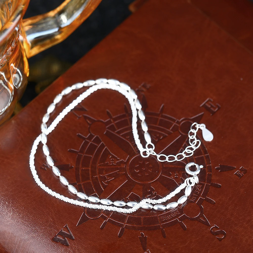 Elegant Fine Sterling Silver 925 Full Star Beads Chain Layered Bracelets Women Fine Jewelry Bracelet